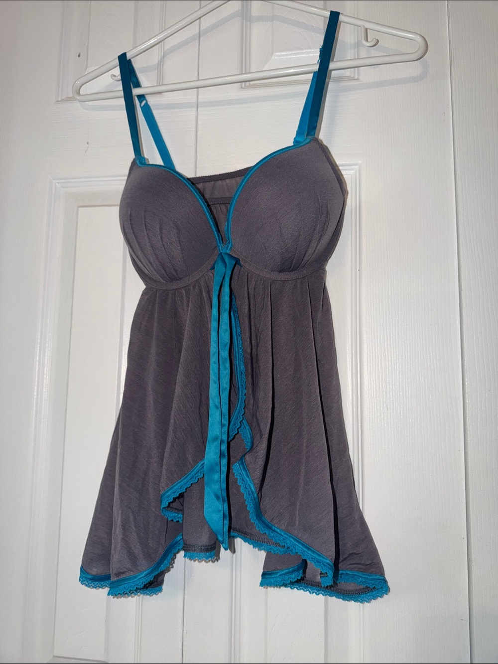 La SENZA Clip/Tie Front Grey & Blue Chemise